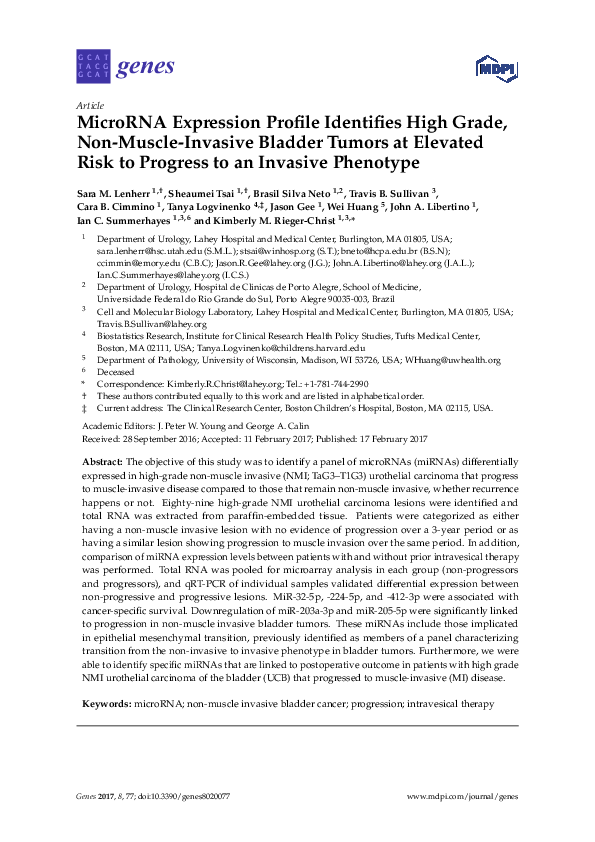 (PDF) MicroRNA Expression Profile Identifies High Grade, Non-Muscle ...
