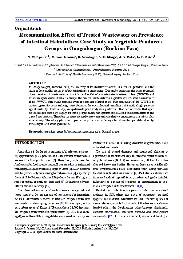 (PDF) Recontamination Effect of Treated Wastewater on Prevalence of ...