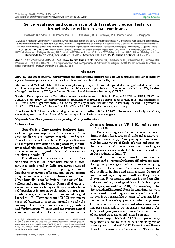 (PDF) Seroprevalence and comparison of different serological tests for ...