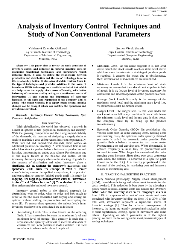 (PDF) Analysis of Inventory Control Techniques and Study of Non ...