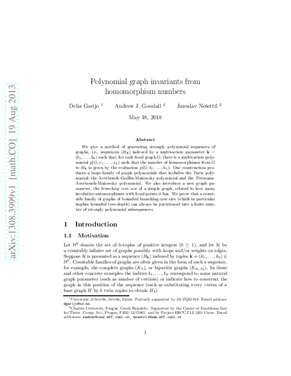 (PDF) Polynomial graph invariants from homomorphism numbers