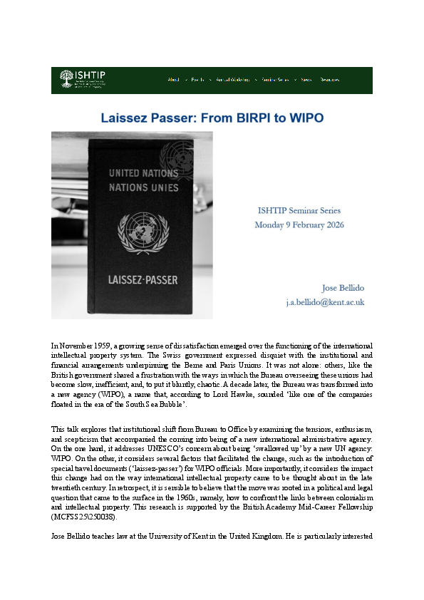 (PDF) Laissez Passer: From BIRPI to WIPO, International Society for the ...