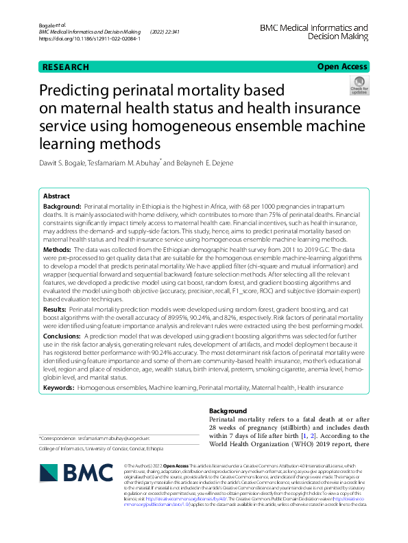 (PDF) Predicting perinatal mortality based on maternal health status ...