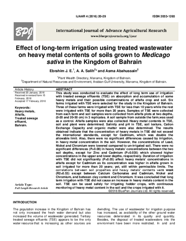 (PDF) Effect of long-term irrigation using treated wastewater on heavy ...