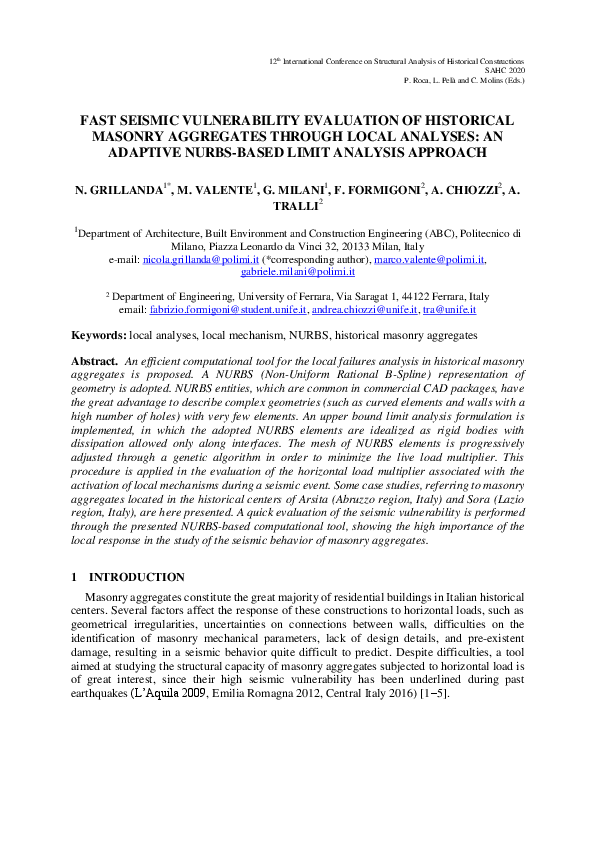 (PDF) Fast Seismic Vulnerability Evaluation of Historical Masonry ...
