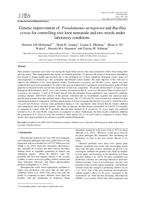 (PDF) Genetic improvement of Pseudomonas aeruginosa and Bacillus cereus ...