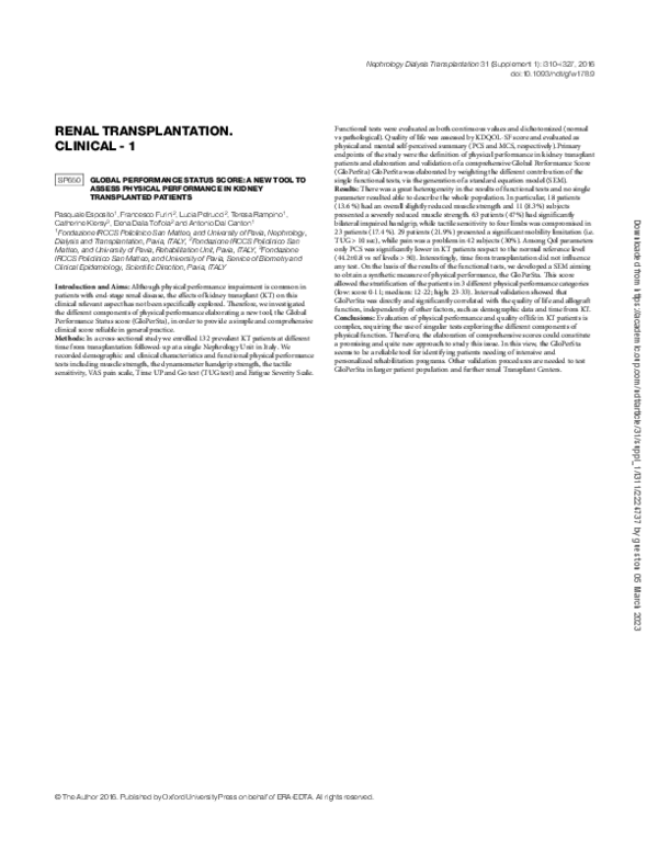 (PDF) SP650GLOBAL Performance Status Score: A New Tool to Assess ...