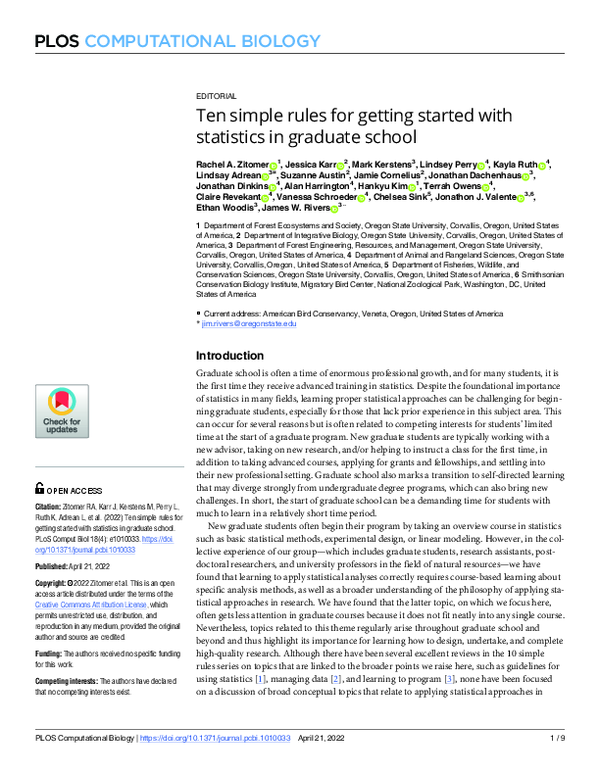 (PDF) Ten simple rules for getting started with statistics in graduate ...