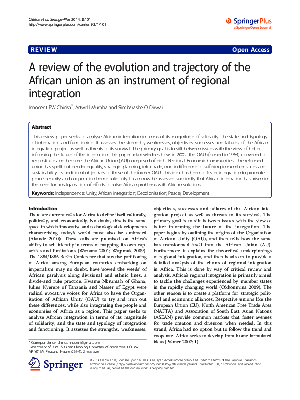 (PDF) A review of the evolution and trajectory of the African union as ...