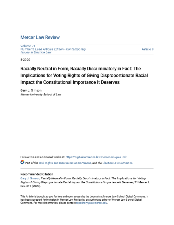 (PDF) Racially Neutral in Form, Racially Discriminatory in Fact: The ...