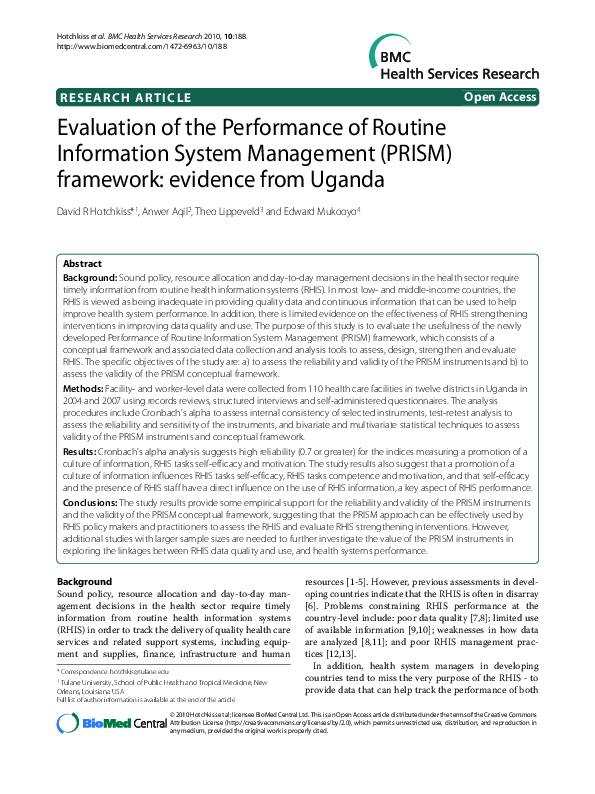 (PDF) Evaluation of the Performance of Routine Information System ...