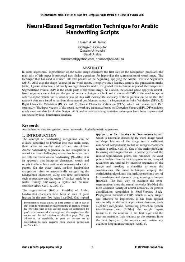 (PDF) Neural-Based Segmentation Technique for Arabic Handwriting Scripts