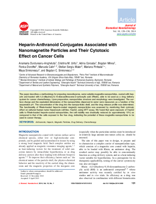 (PDF) Heparin-Anthranoid Conjugates Associated with Nanomagnetite ...