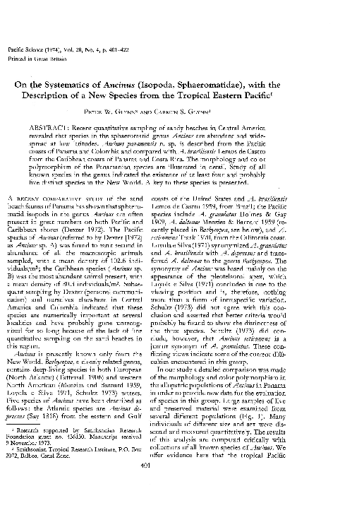 (PDF) On the Systematics of Ancinus (Isopoda, Sphaeromatidae), with the ...