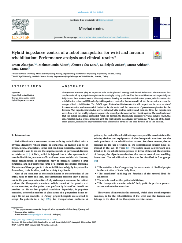 (PDF) Hybrid impedance control of a robot manipulator for wrist and ...