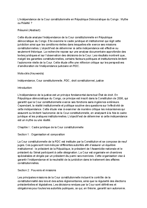 (PDF) L'indépendance de la Cour constitutionnelle en République ...