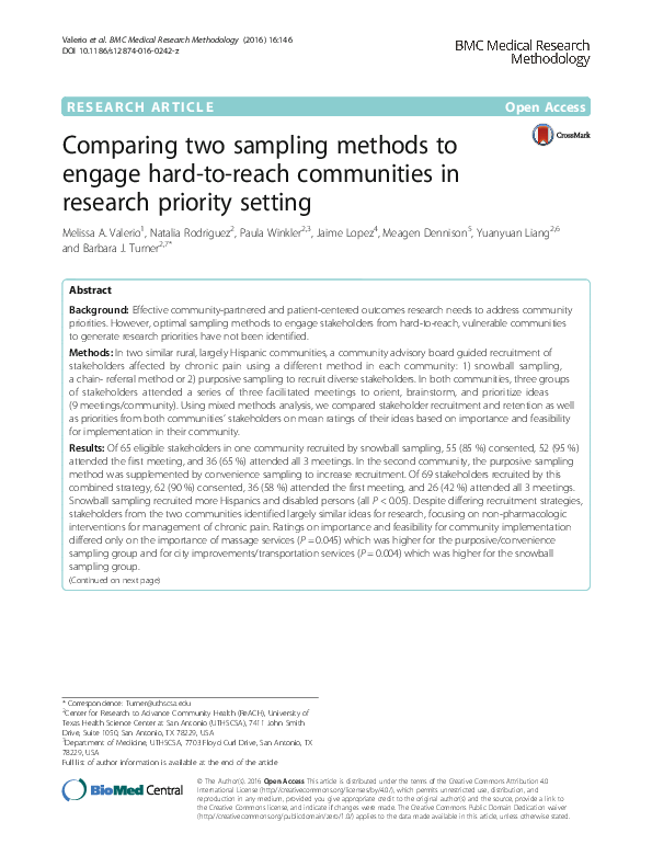 (PDF) Comparing two sampling methods to engage hard-to-reach ...