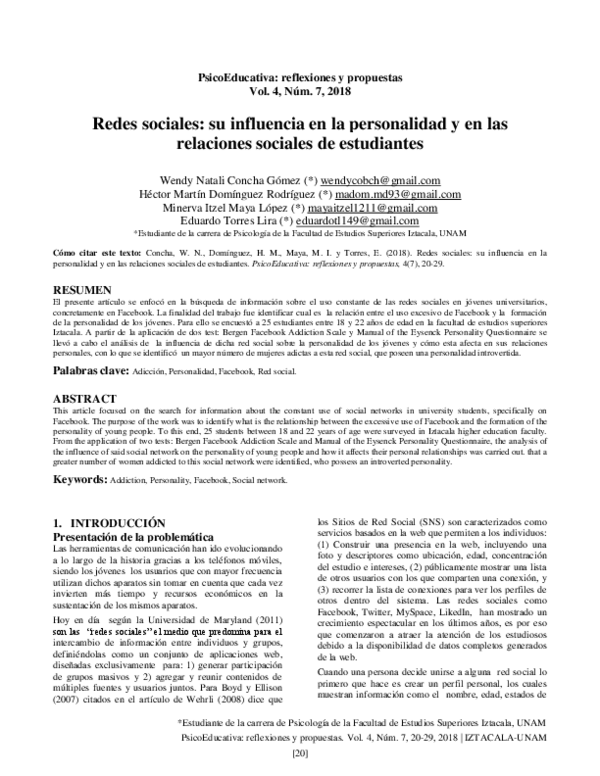 (PDF) Redes sociales: su influencia en la personalidad y en las ...