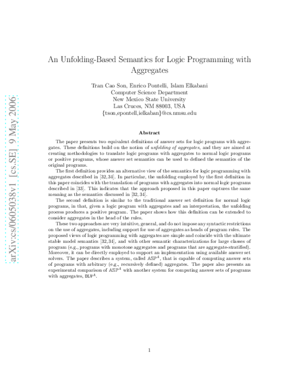 (PDF) An Unfolding-Based Semantics for Logic Programming with Aggregates
