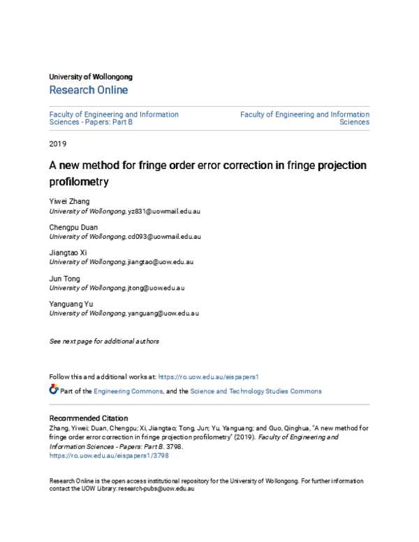 (PDF) A new method for fringe order error correction in fringe ...