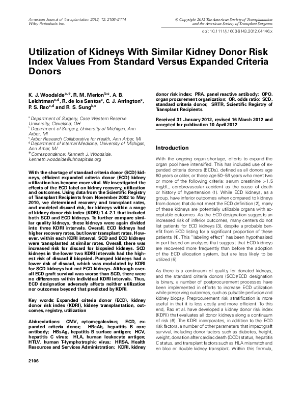 (PDF) Utilization of Kidneys With Similar Kidney Donor Risk Index ...