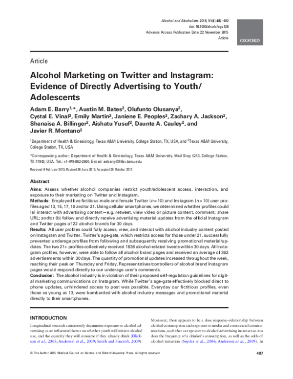 (PDF) Alcohol Marketing on Twitter and Instagram: Evidence of Directly ...