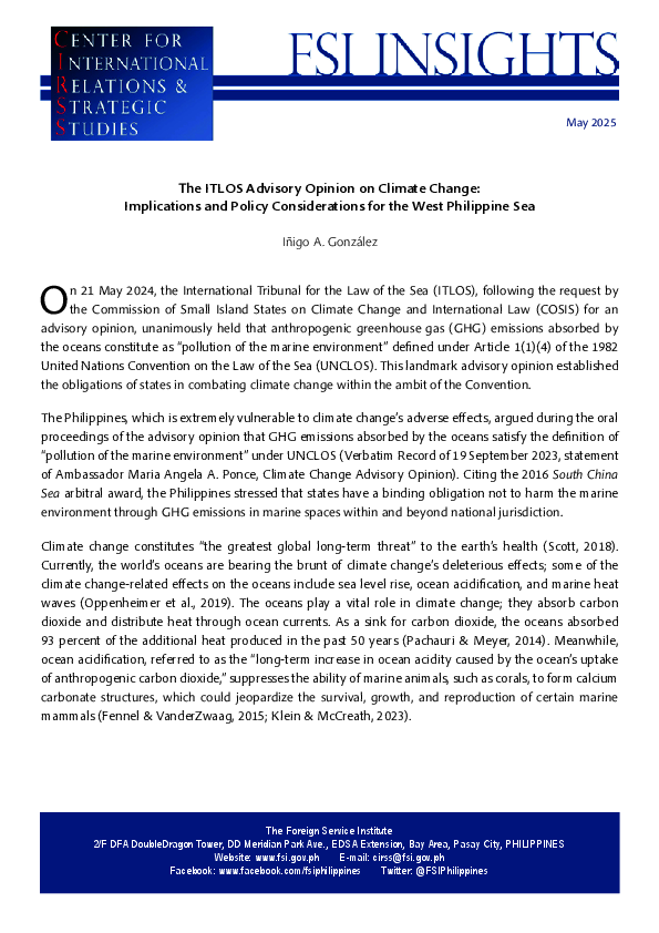 (PDF) The ITLOS Advisory Opinion on Climate Change: Implications and ...