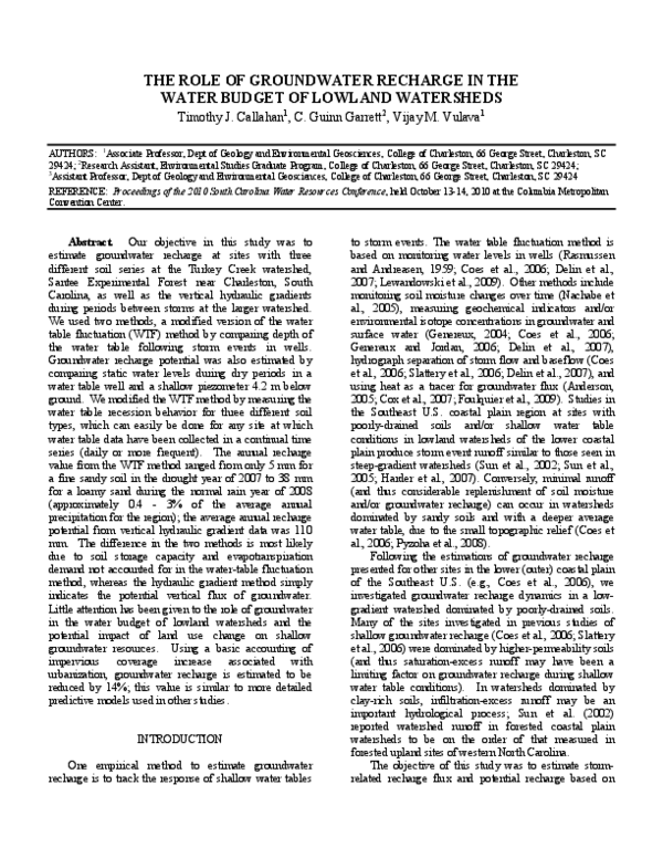 (PDF) The Role of Groundwater Recharge in the Water Budget of Lowland ...