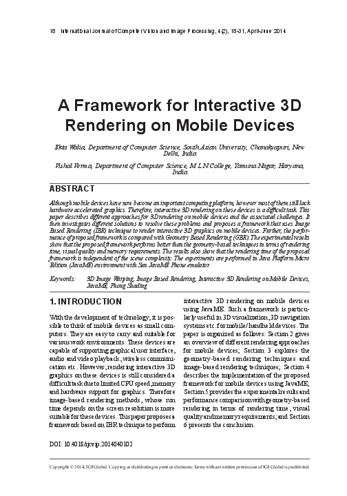 (PDF) A Framework for Interactive 3D Rendering on Mobile Devices