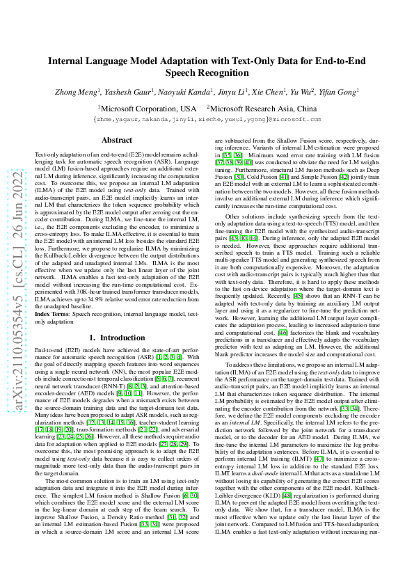 (PDF) Internal Language Model Adaptation with Text-Only Data for End-to ...