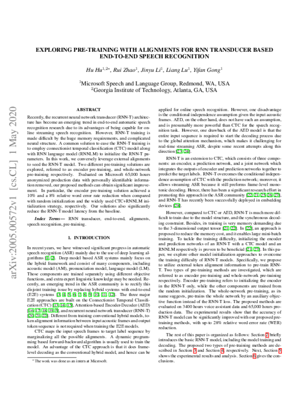 (PDF) Exploring Pre-Training with Alignments for RNN Transducer Based ...
