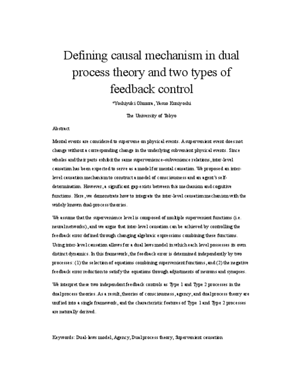 (PDF) Defining causal mechanism in dual process theory and two types of ...