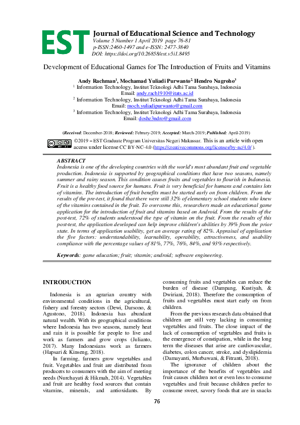 (PDF) Development of Educational Games for The Introduction of Fruits ...