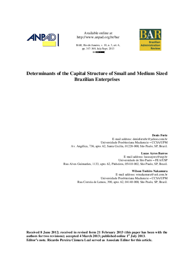 (PDF) Determinants of the capital structure of small and medium sized ...