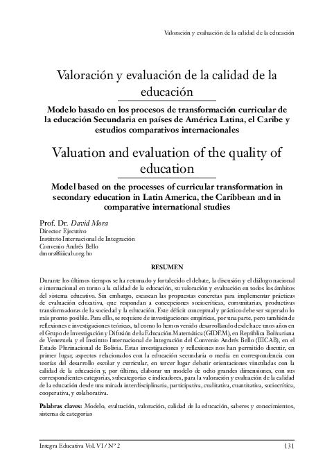 (PDF) Valoración y evaluación de la calidad de la educación: Modelo ...