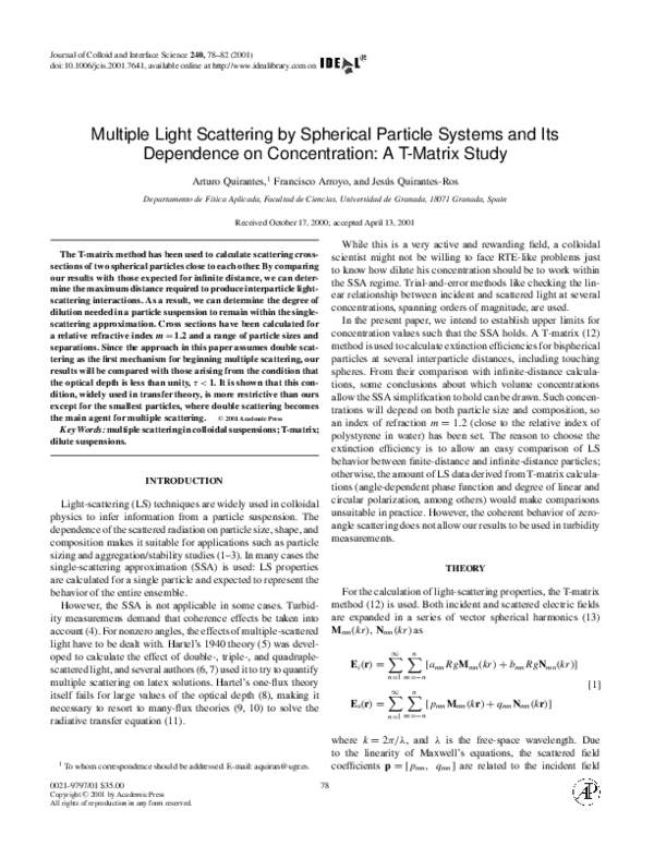 (PDF) Multiple Light Scattering by Spherical Particle Systems and Its ...