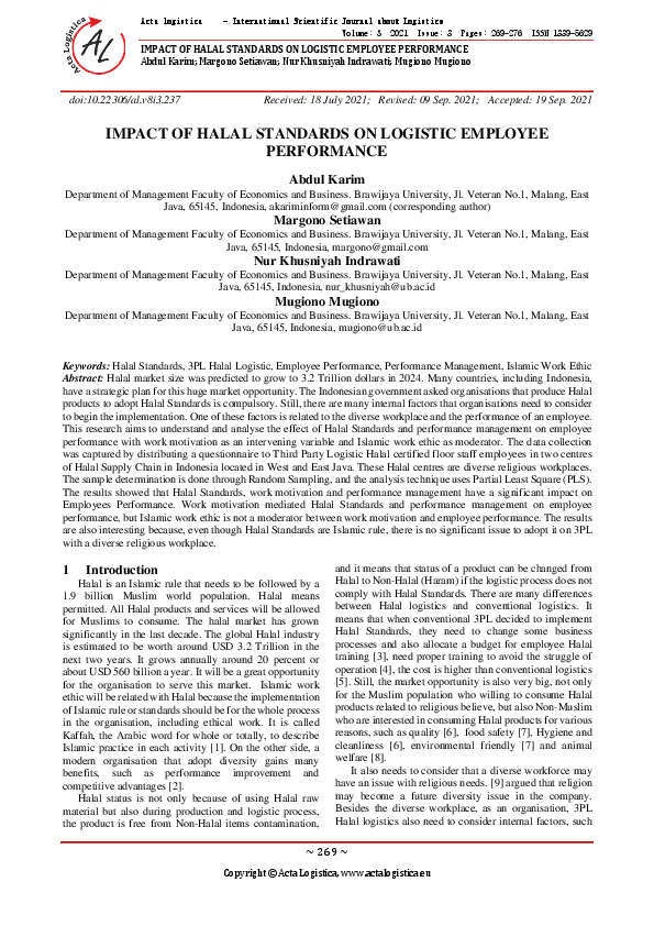 (PDF) Impact of Halal Standards on Logistic Employee Performance