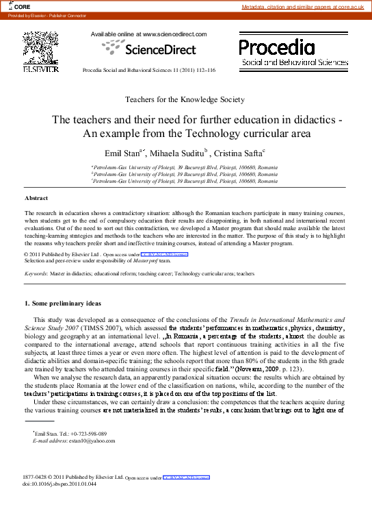 (PDF) The teachers and their need for further education in didactics ...