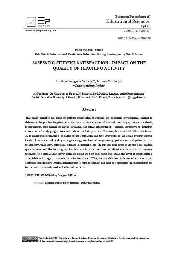 (PDF) Assessing Student Satisfaction - Impact On The Quality Of ...