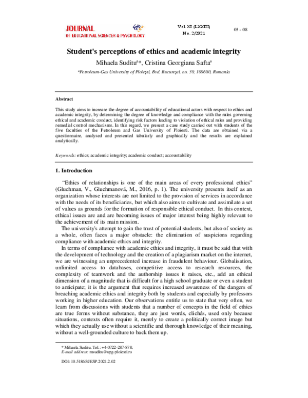 (PDF) Student's perceptions of ethics and academic integrity
