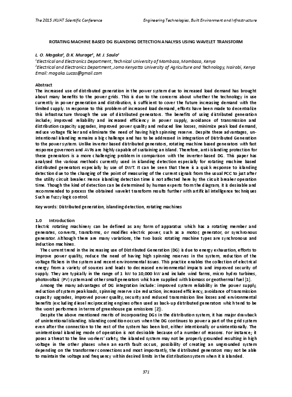 (PDF) Rotating Machine Based DG Islanding Detection Analysis Using ...