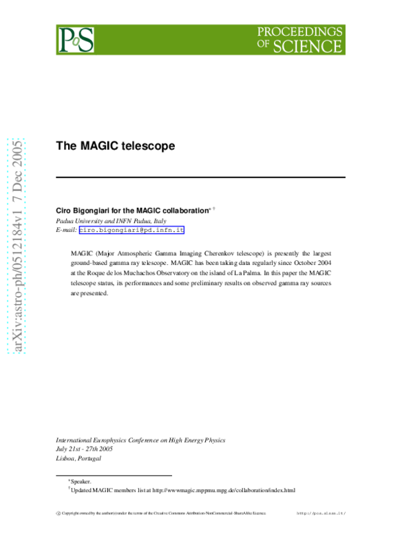 (PDF) The MAGIC telescope