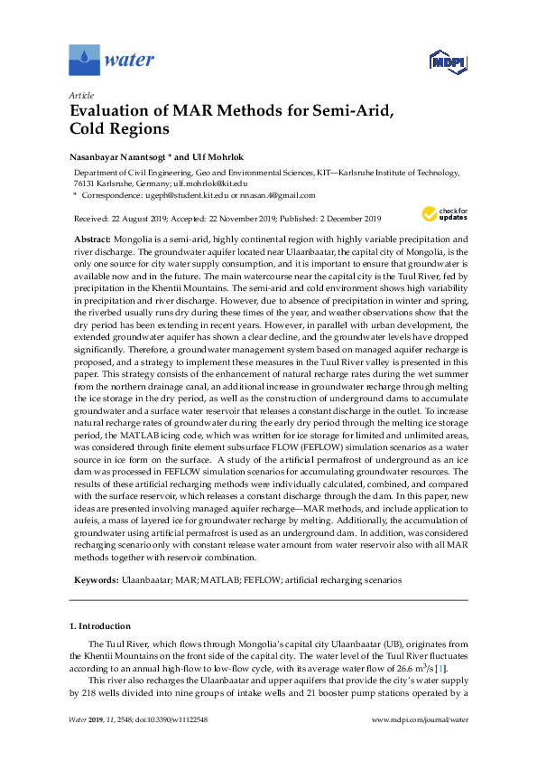 (PDF) Evaluation of MAR Methods for Semi-Arid, Cold Regions