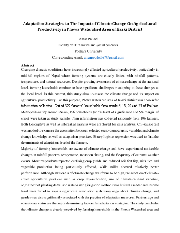 (PDF) Adaptation Strategies to The Impact of Climate Change On ...