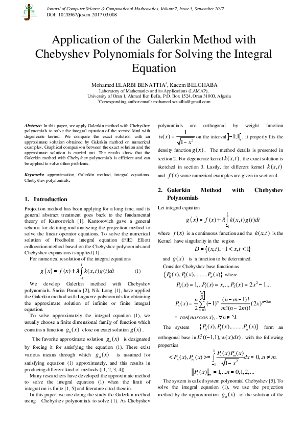 (PDF) Application of the Galerkin Method with Chebyshev Polynomials for ...