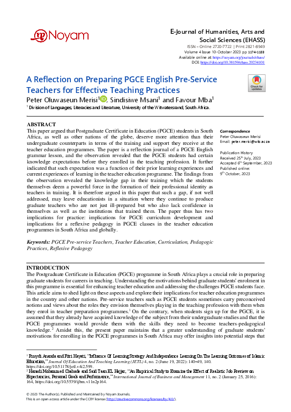(PDF) A Reflection on Preparing PGCE English Pre-Service Teachers for ...