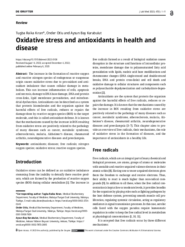 (PDF) Oxidative stress and antioxidants in health and disease