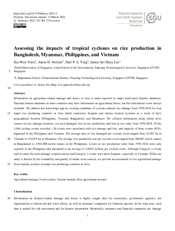 (PDF) Assessing the impacts of tropical cyclones on rice production in ...