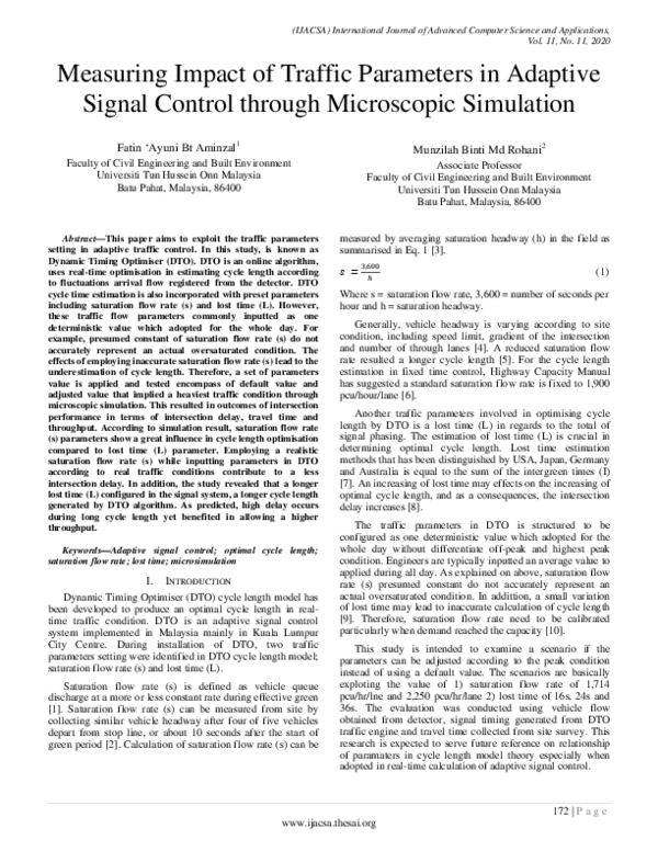 (PDF) Measuring Impact of Traffic Parameters in Adaptive Signal Control ...