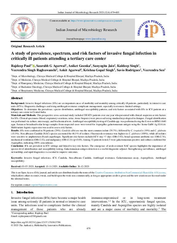 (PDF) A study of prevalence, spectrum, and risk factors of invasive ...